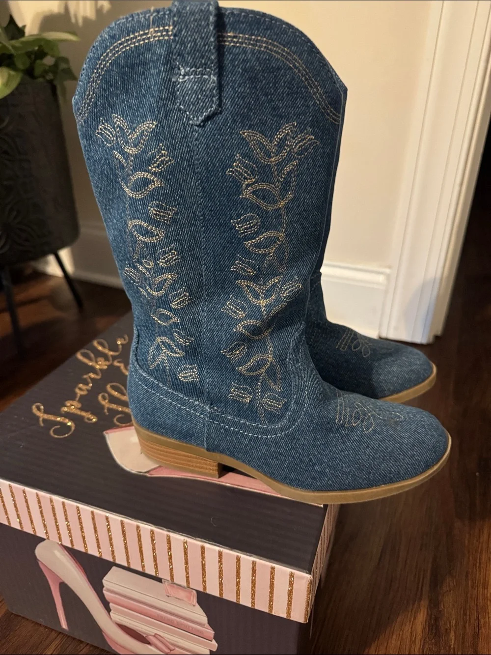 wonder nation Denim Blue Girls' Pull-On Cowboy Boots
